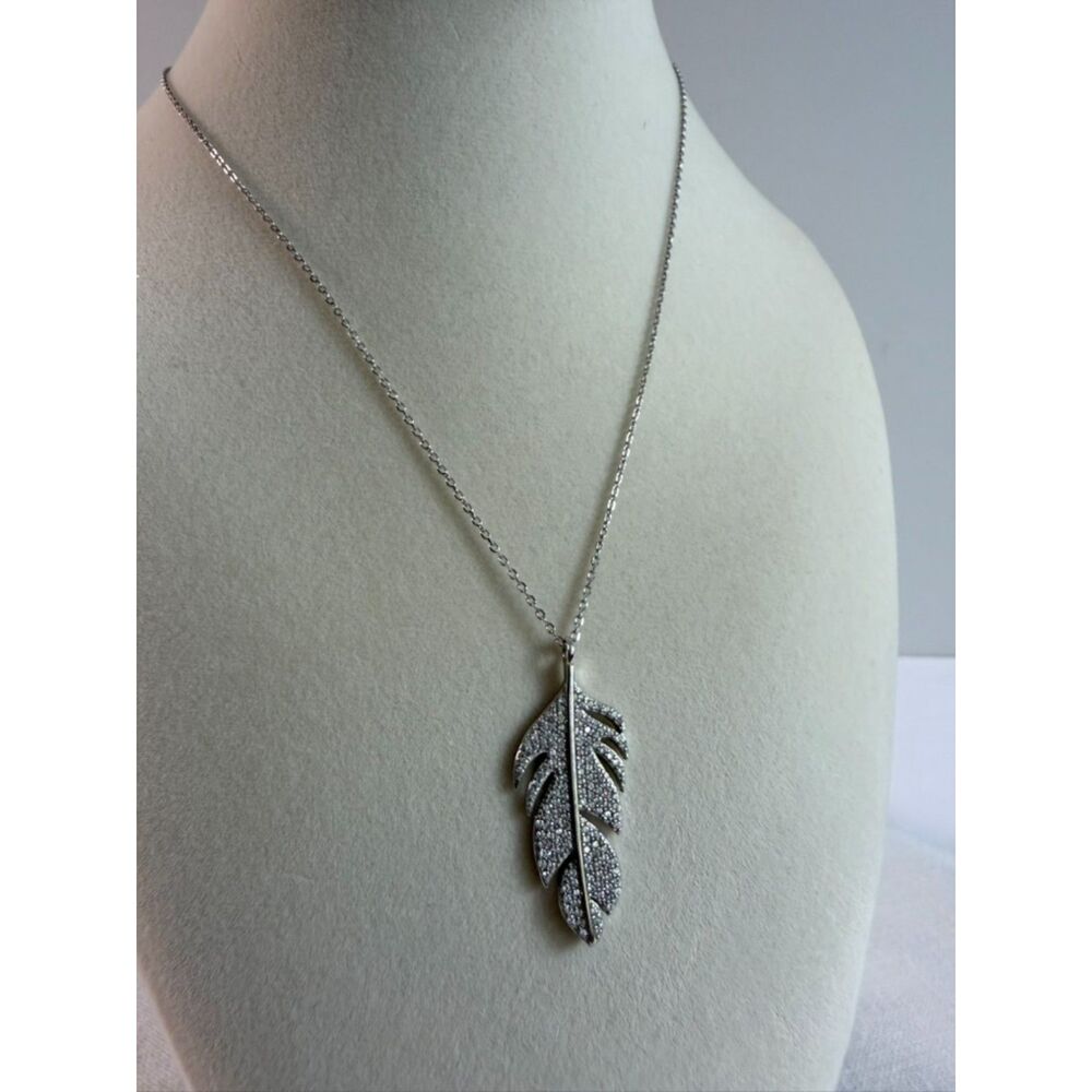 Karen Kane Sterling Silver CZ Feather Necklace 925 Boho Coastal Adjustable